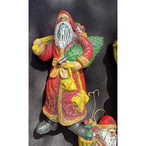 3 Vtg Old World Santa Hard Plastic Blow Mold 7” Christmas Ornaments -S72 -1 - Picture 3 of 11